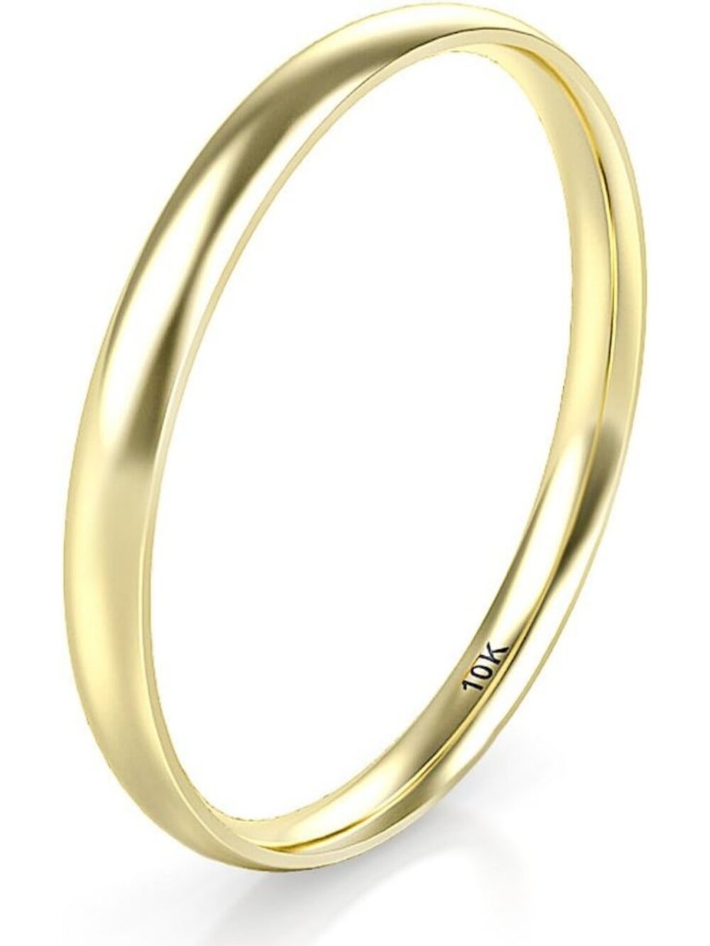 10K Gold 2MM Round Dome Wedding Band Ring - White, Yellow & Rose Options